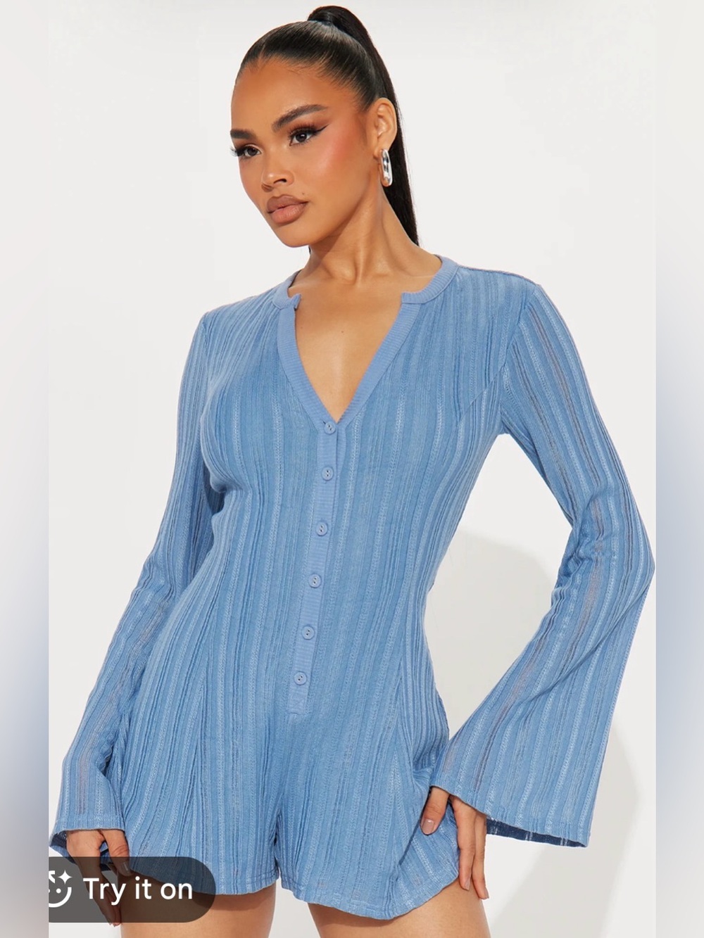 Fashion Nova Dusty Blue Ribbed Button Cardigan